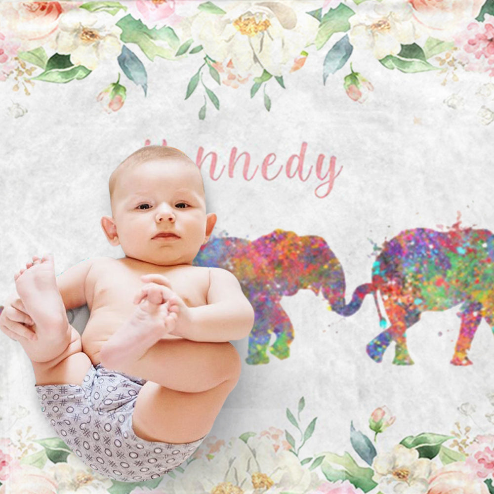 Custom Name Elephant Baby Girl  Blanket