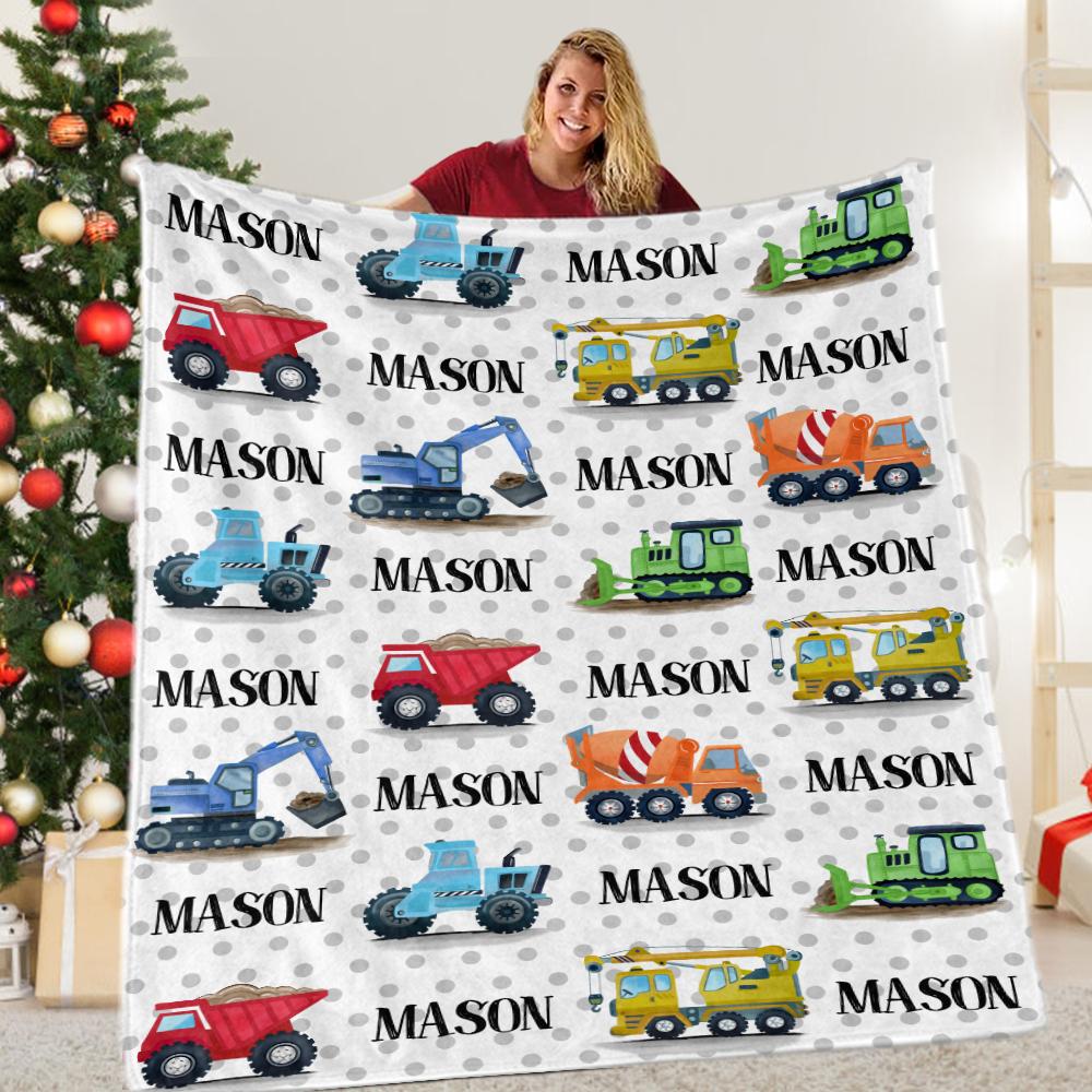 Custom Name Trucks Fleece Blankets, Birthday Gifts, Baby Shower Idea, Baby Nursery Decor