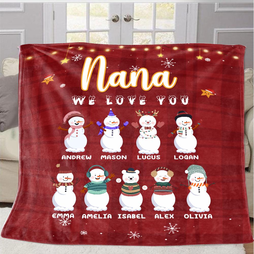 Personalized Snowmen Christmas Blanket with Children's Names