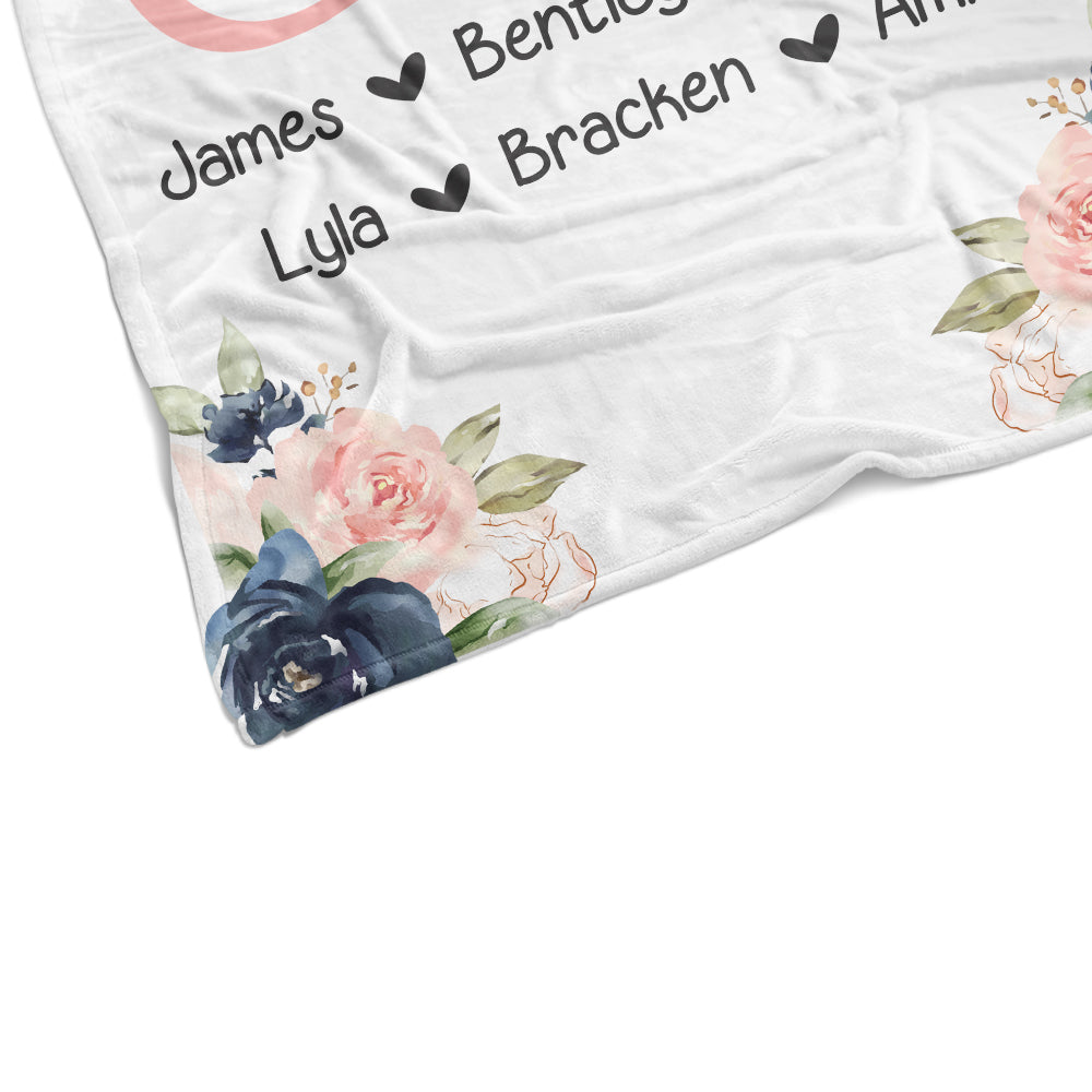 Custom Watercolor Floral Cozy Plush Fleece Blankets with Your Nick & Kids' Names