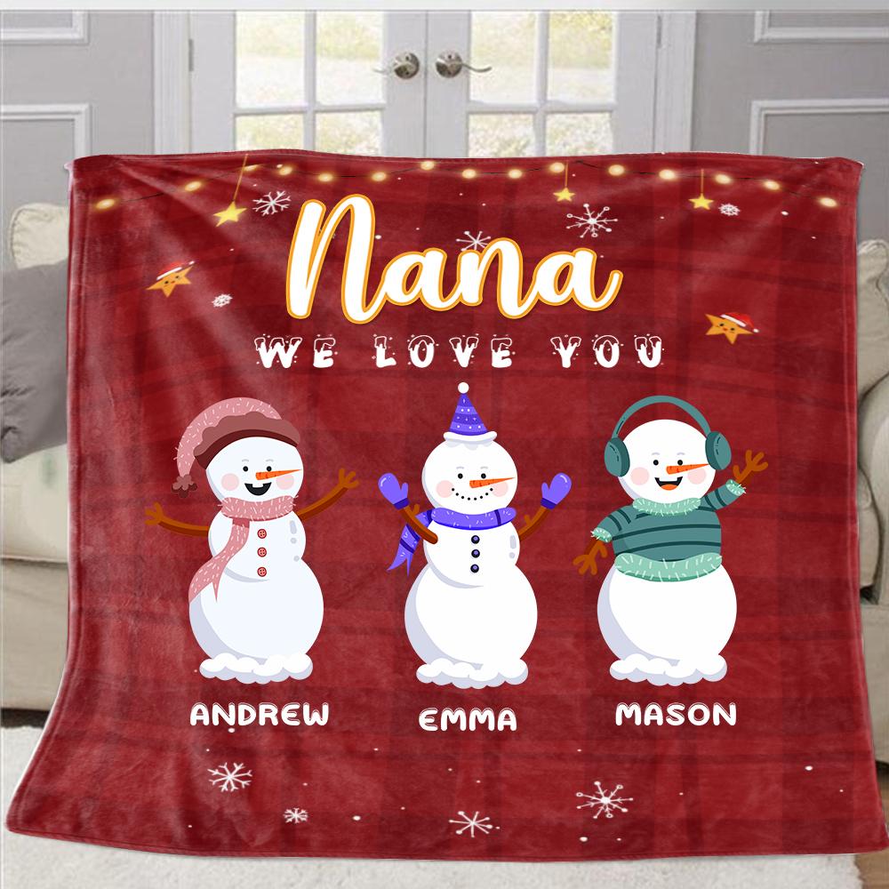 Personalized Snowmen Christmas Blanket with Children's Names