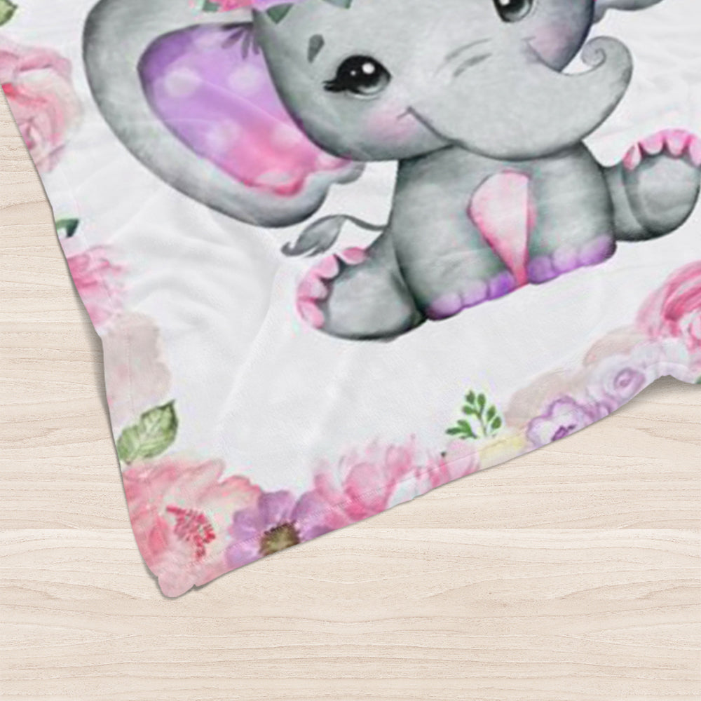 Custom Name Elephant Baby Girl Blanket