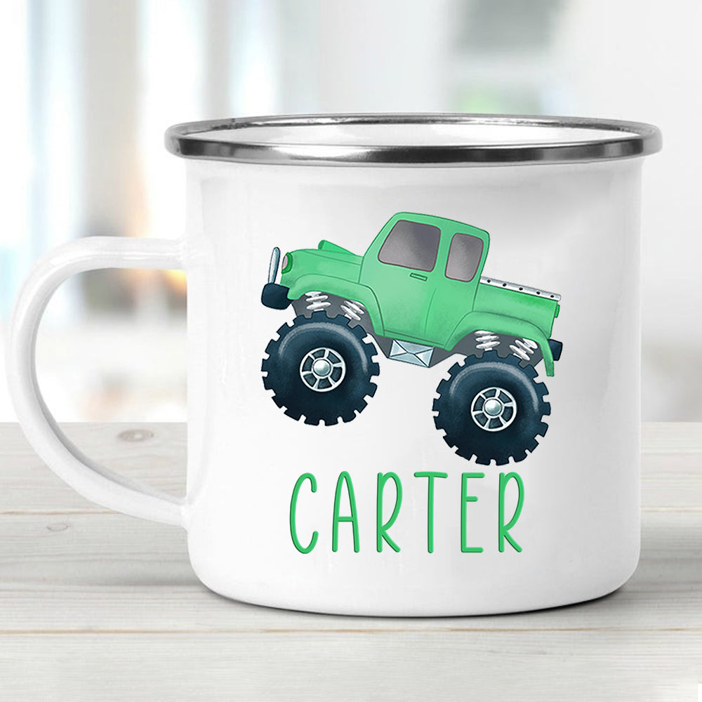 Custom Name Monster Truck Children's Enamel Campfire Mug III