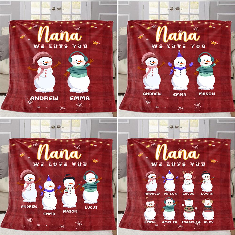 Personalized Snowmen Christmas Blanket with Children's Names