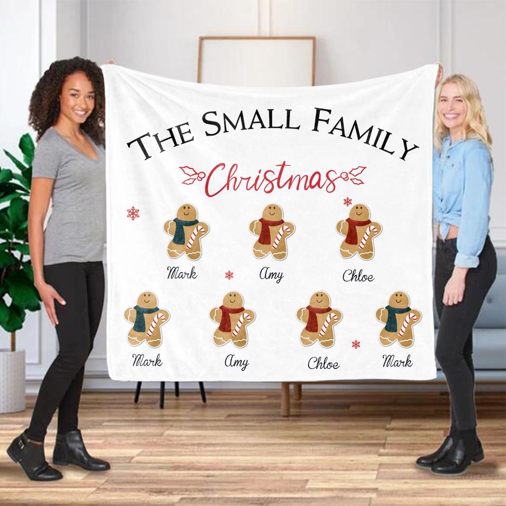 Personalized Gingerbread Christmas Family Member Fleece Blanket I