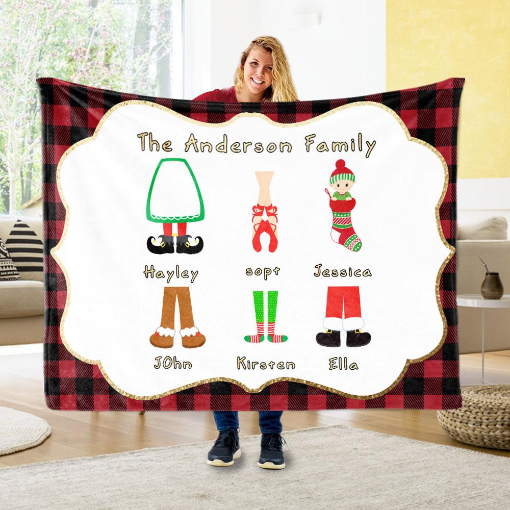 Personalized Christmas Feet Family Member's Name Fleece Blanket