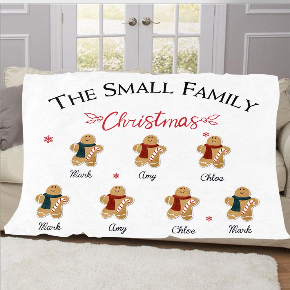 Personalized Gingerbread Christmas Family Member Fleece Blanket I