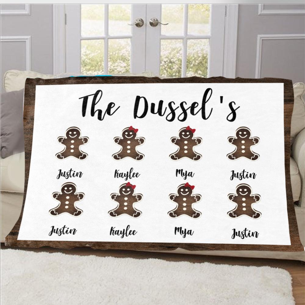 Personalized Gingerbread Christmas Family Member Fleece Blanket II