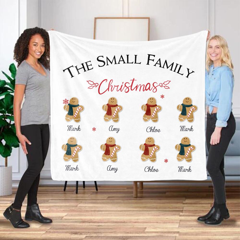 Personalized Gingerbread Christmas Family Member Fleece Blanket I