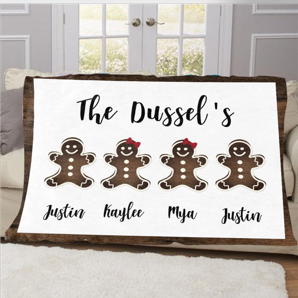 Personalized Gingerbread Christmas Family Member Fleece Blanket II