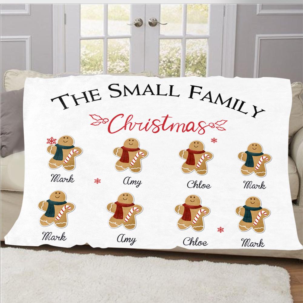 Personalized Gingerbread Christmas Family Member Fleece Blanket I