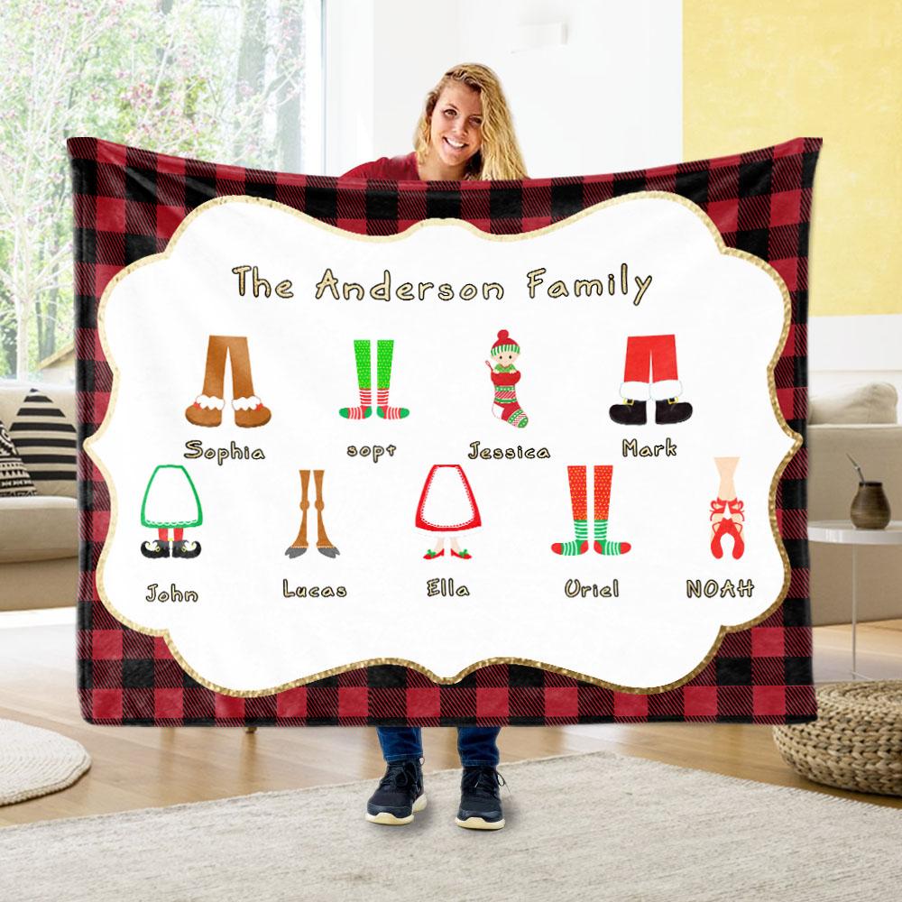 Personalized Christmas Feet Family Member's Name Fleece Blanket