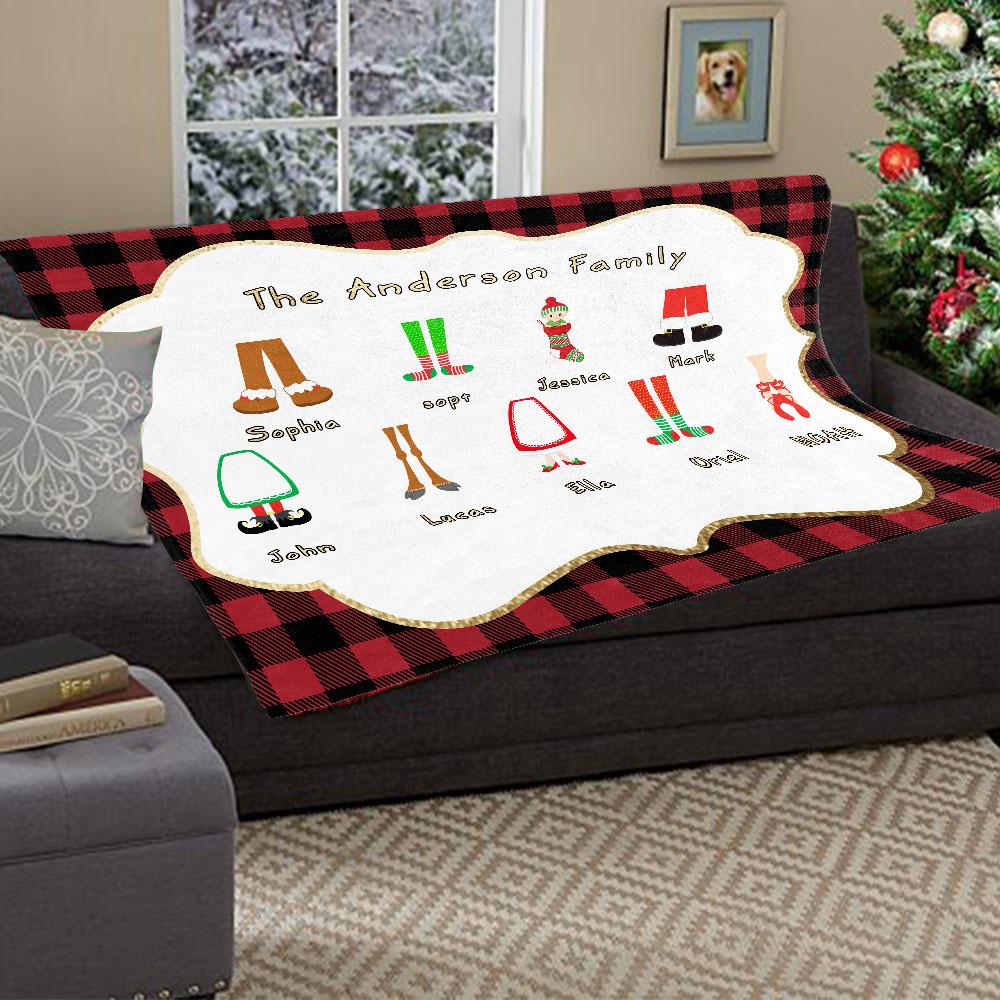 Personalized Christmas Feet Family Member's Name Fleece Blanket