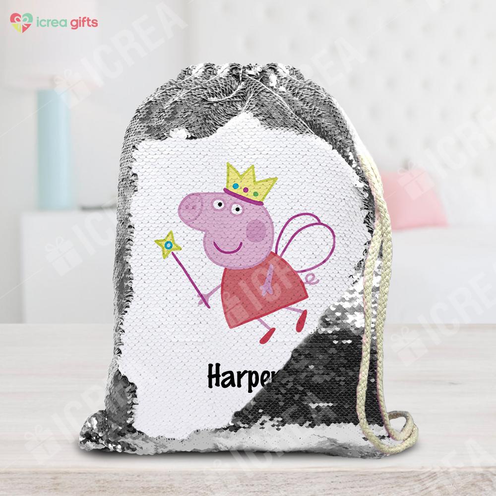 Personalized Peppa Pig Drawstring Sequin Backpack