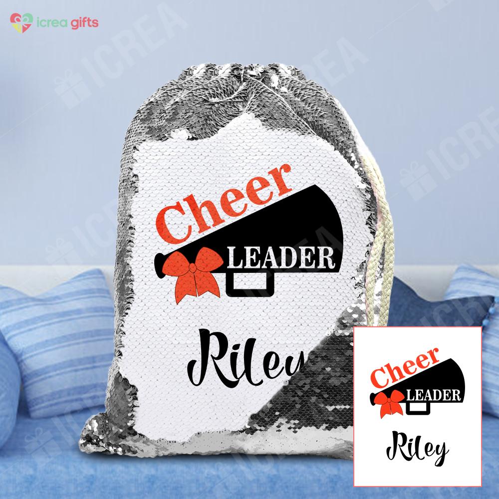 Personalized Cheer Leader Drawstring Sequin Backpack