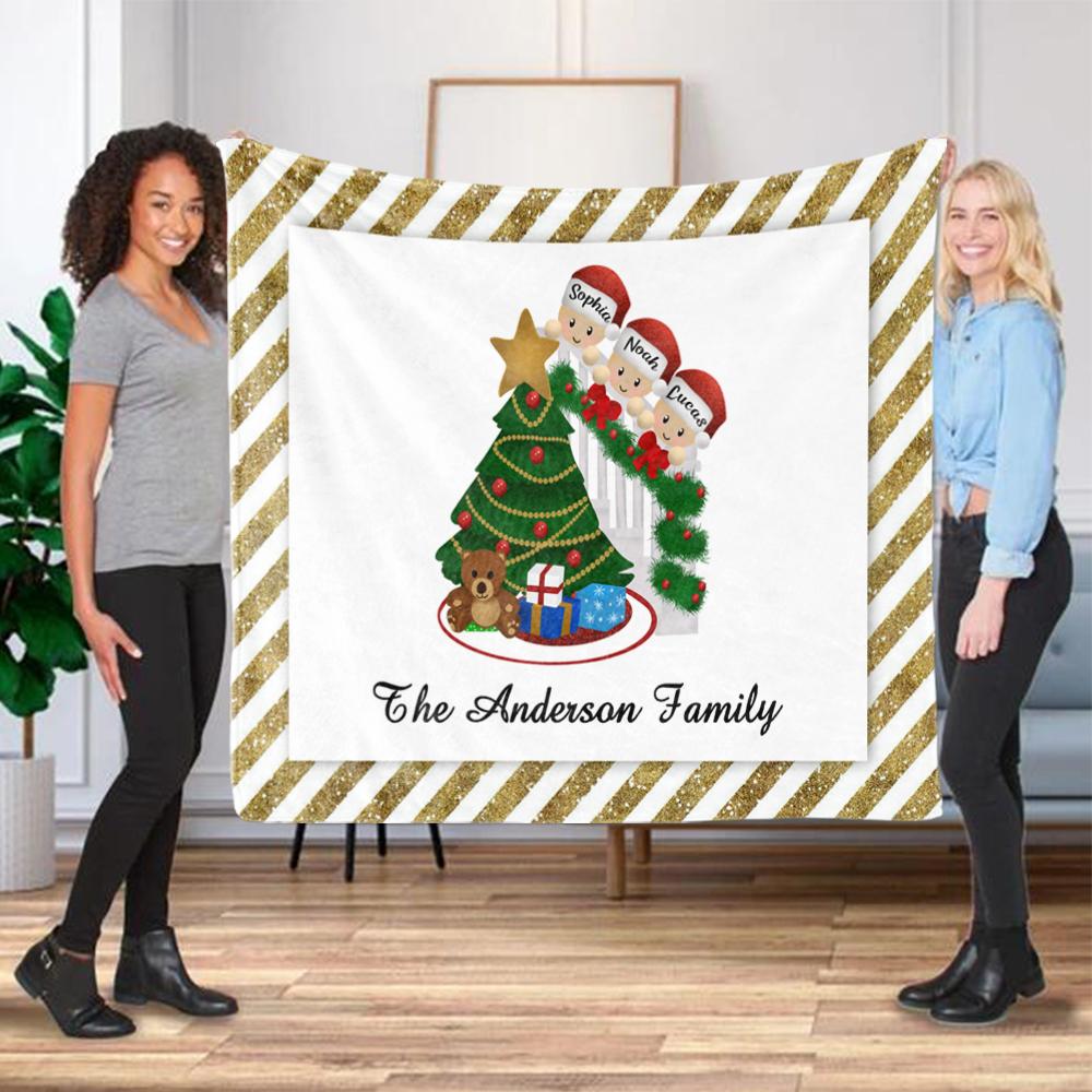 Personalized Christmas Tree and Hat Family Member's Name Fleece Blanket