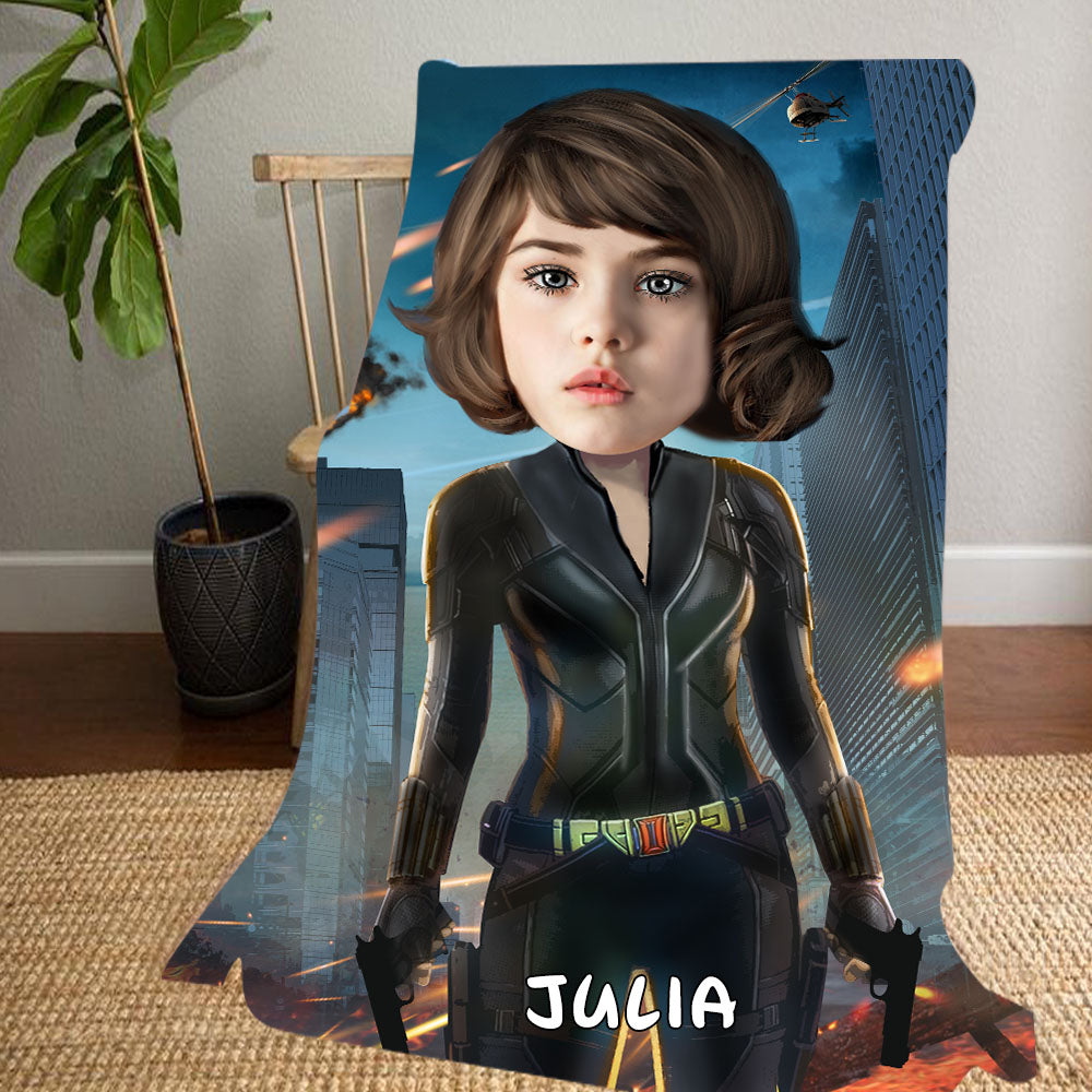 Personalized Hand-Drawing Kid's Photo Portrait Fleece Blanket XI