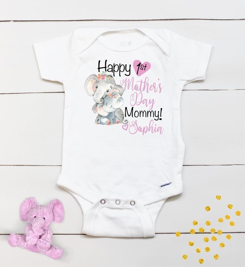 Personalized Mother's Day Baby Onesie02-Elephant