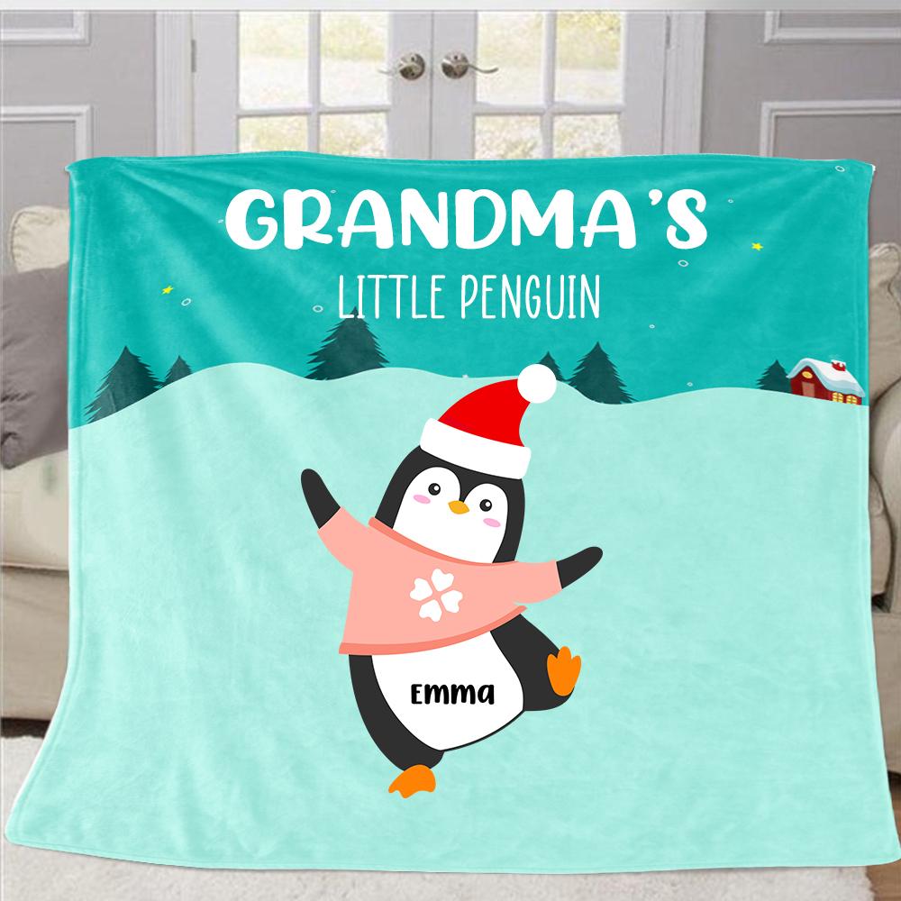 Personalized Penguins Christmas Blanket with Children's Names