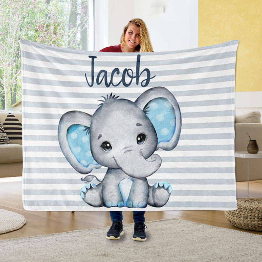 Personalized Name Fleece Blanket 11-Elephant