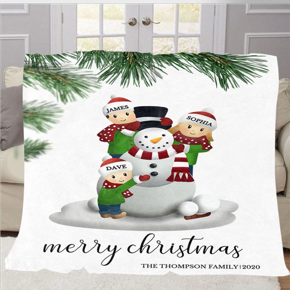 Personalized Christmas Snowman Family Member Fleece Blanket