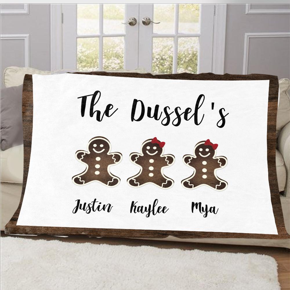 Personalized Gingerbread Christmas Family Member Fleece Blanket II