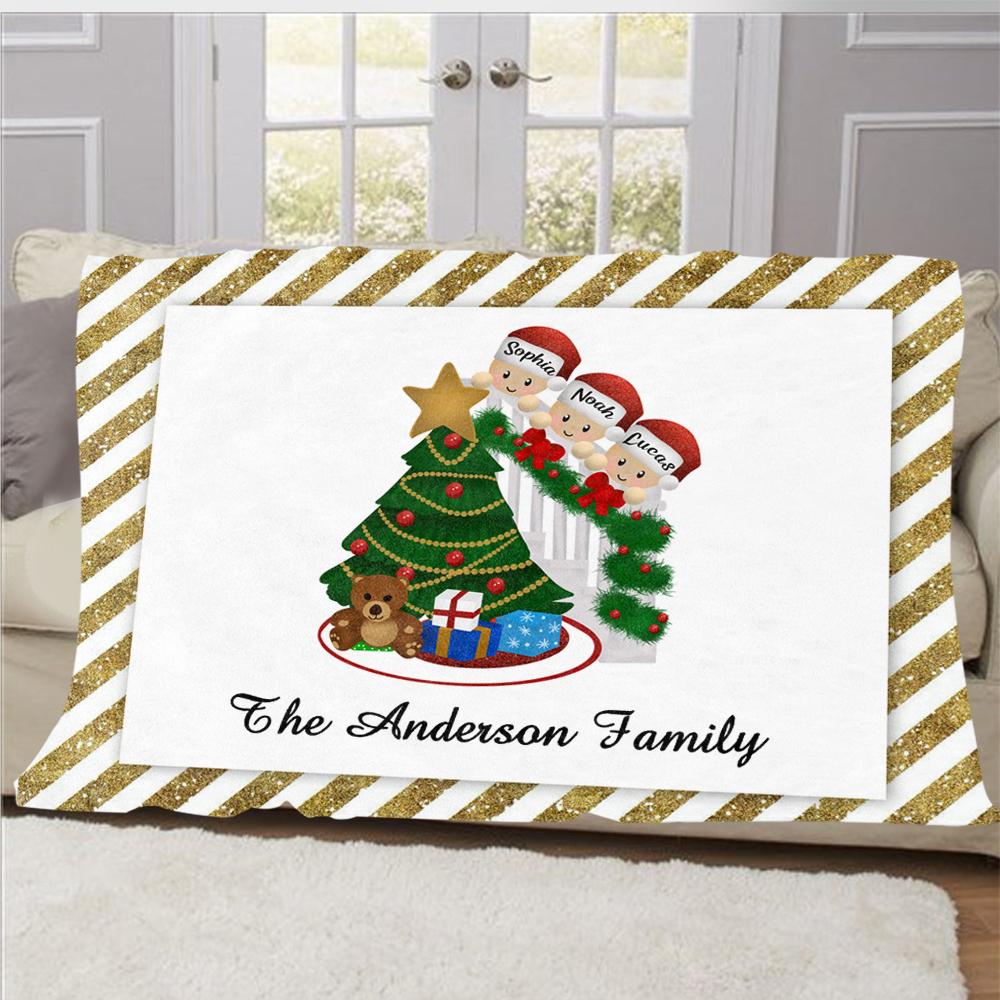 Personalized Christmas Tree and Hat Family Member's Name Fleece Blanket