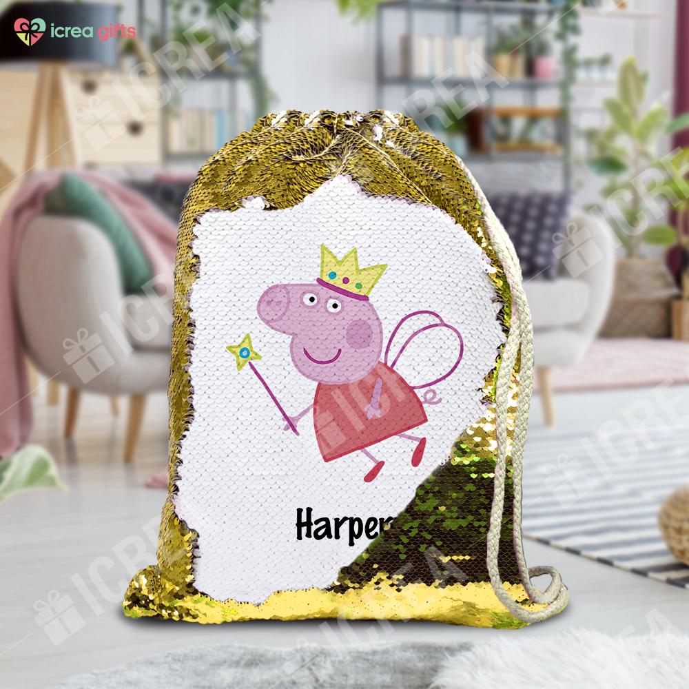 Personalized Peppa Pig Drawstring Sequin Backpack