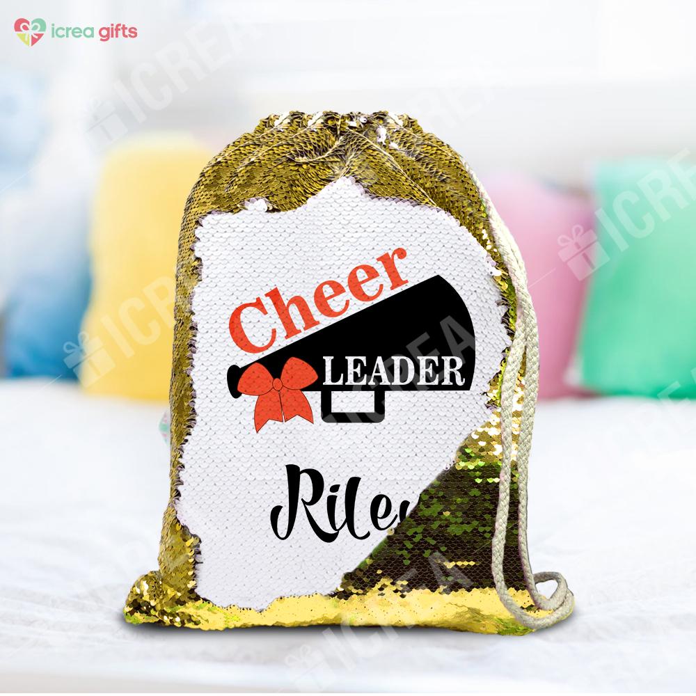 Personalized Cheer Leader Drawstring Sequin Backpack