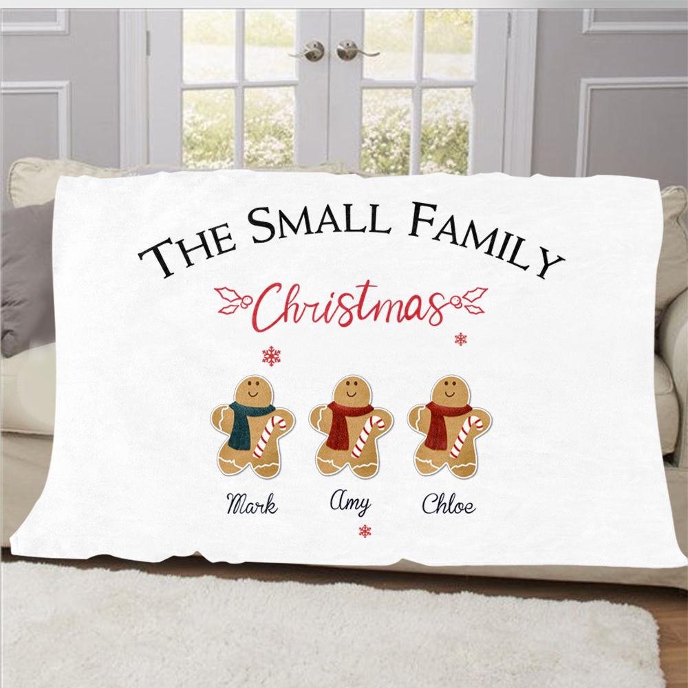 Personalized Gingerbread Christmas Family Member Fleece Blanket I