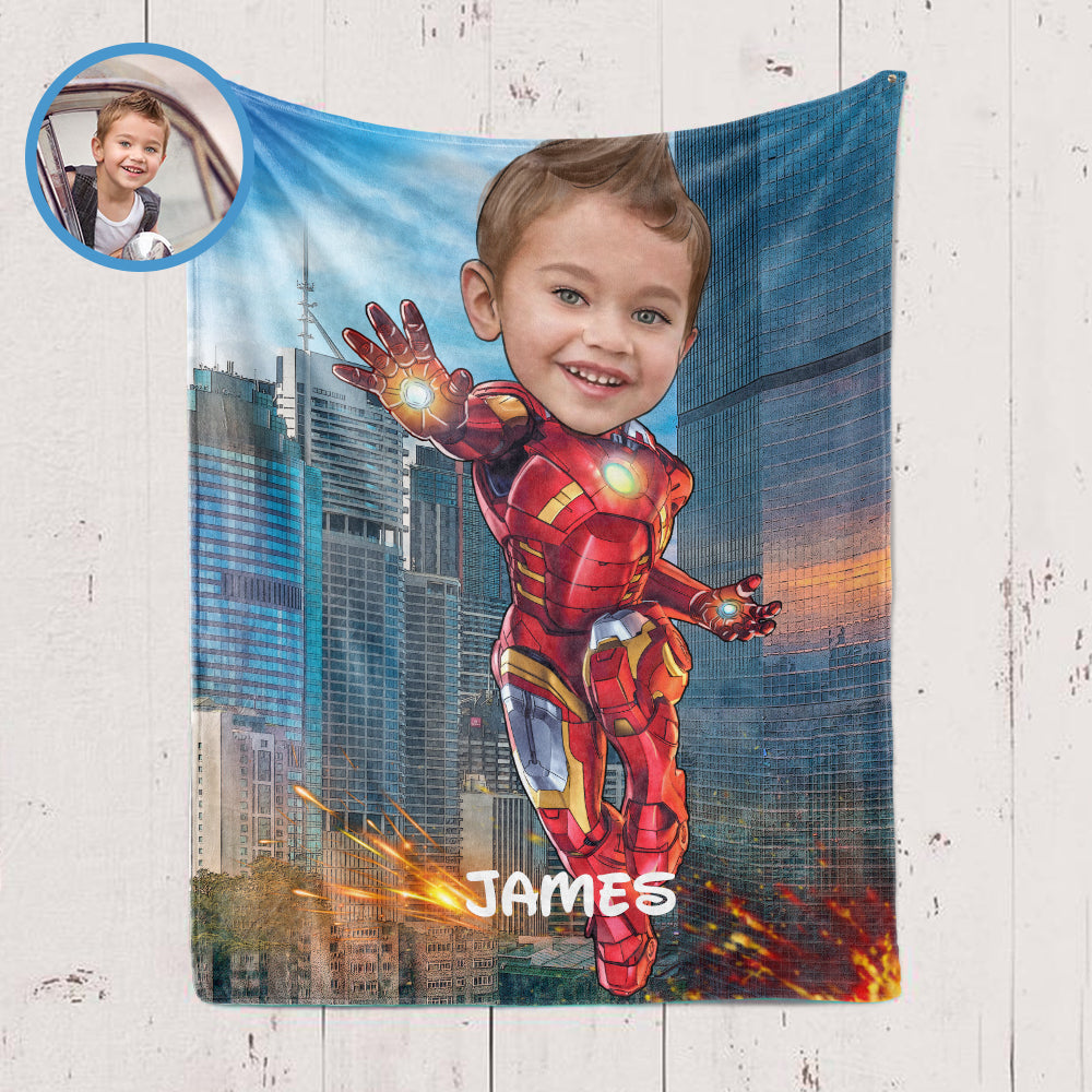 Personalized Hand-Drawing Kid's Photo Portrait Fleece Blanket V