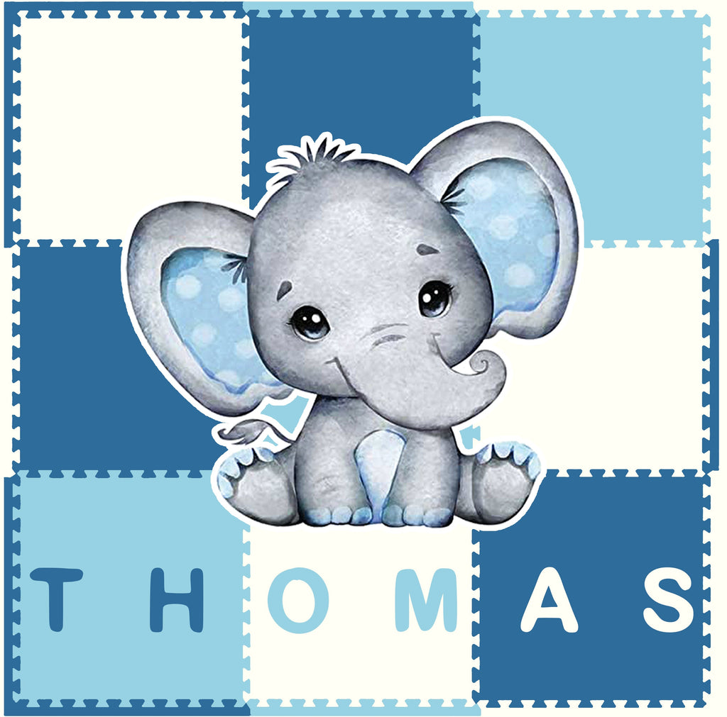 Personalize Safari Play Mat I01-Blue Elephant