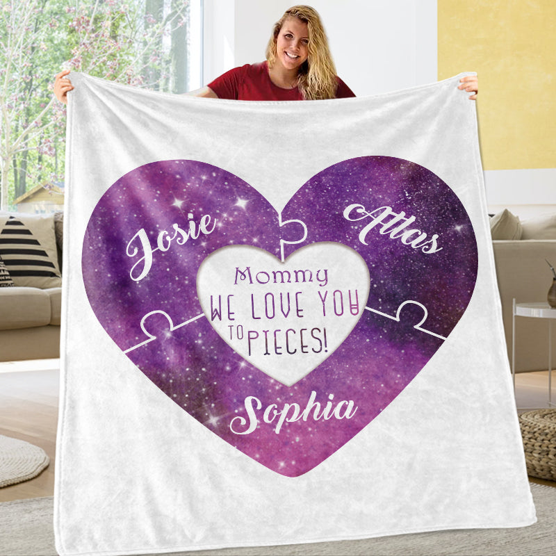 Custom Love You To Pieces Blankets Personalized Cozy Plush Fleece Blanket with Your Nick & Kids' Names