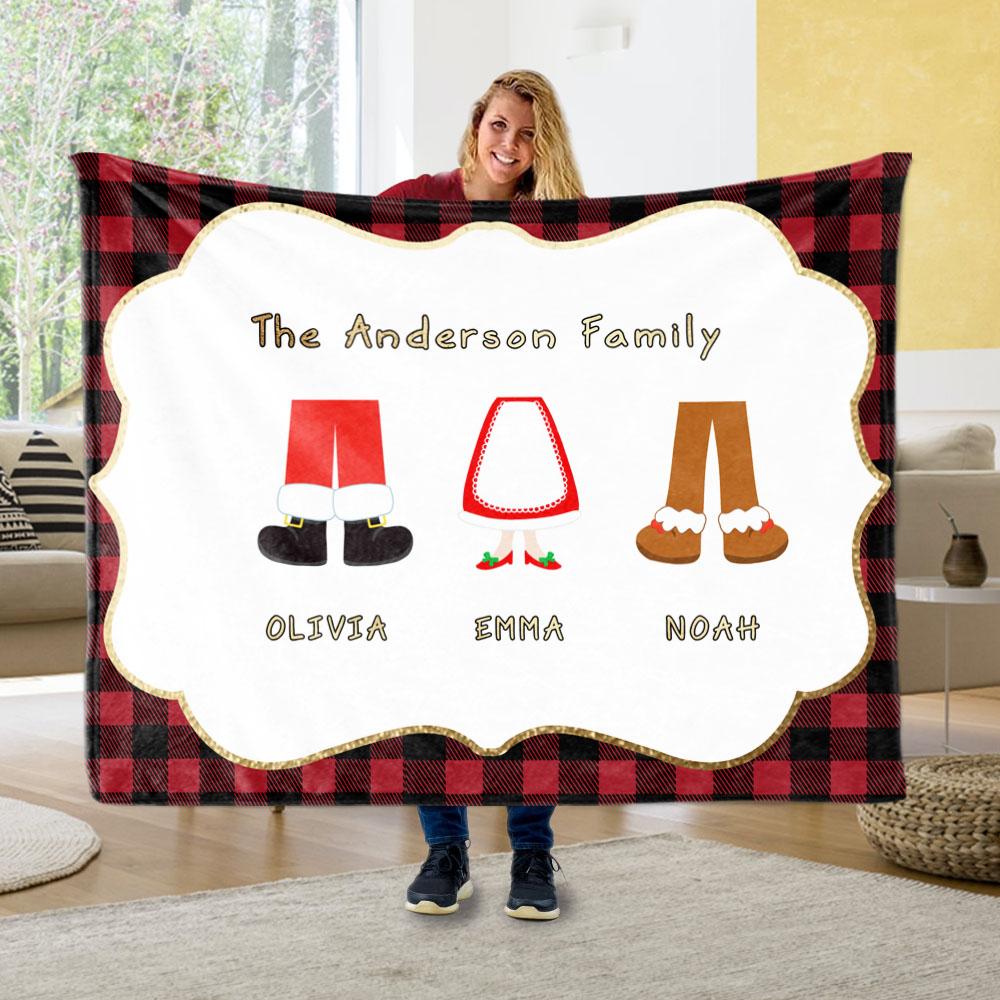 Personalized Christmas Feet Family Member's Name Fleece Blanket