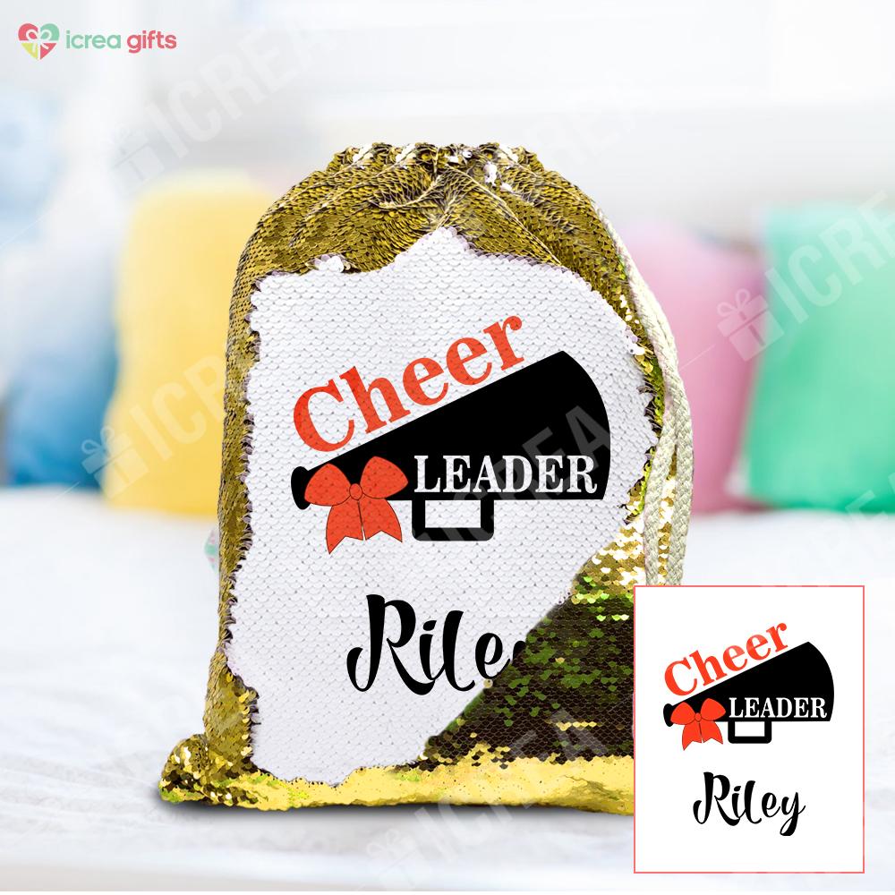 Personalized Cheer Leader Drawstring Sequin Backpack