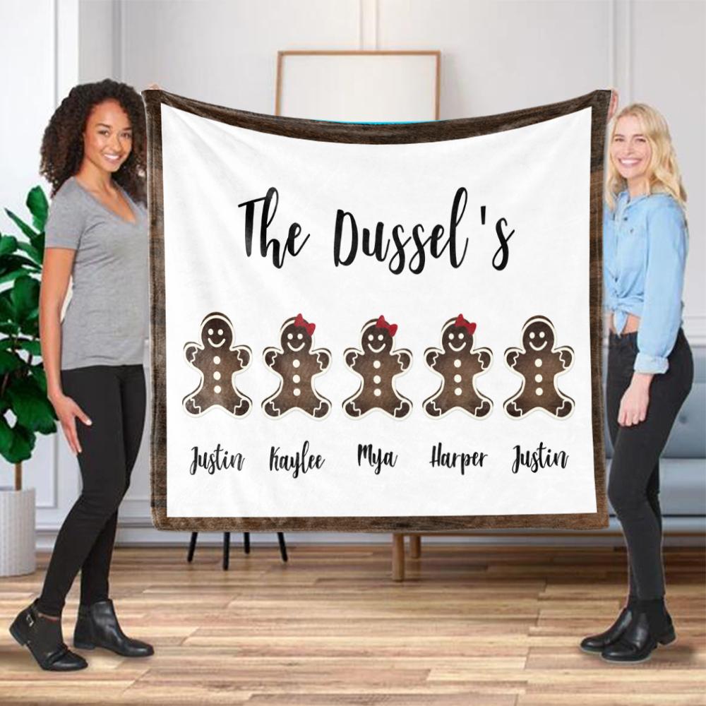 Personalized Gingerbread Christmas Family Member Fleece Blanket II