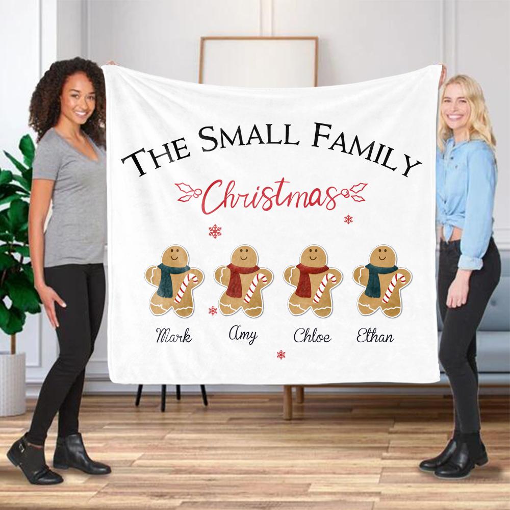 Personalized Gingerbread Christmas Family Member Fleece Blanket I