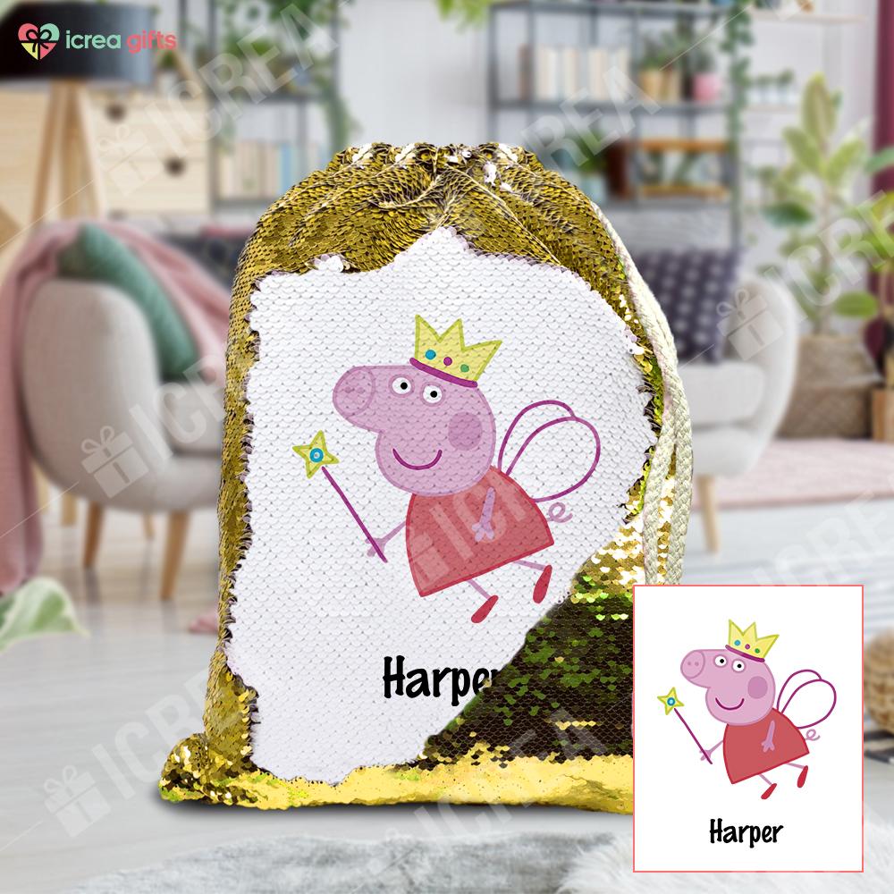 Personalized Peppa Pig Drawstring Sequin Backpack