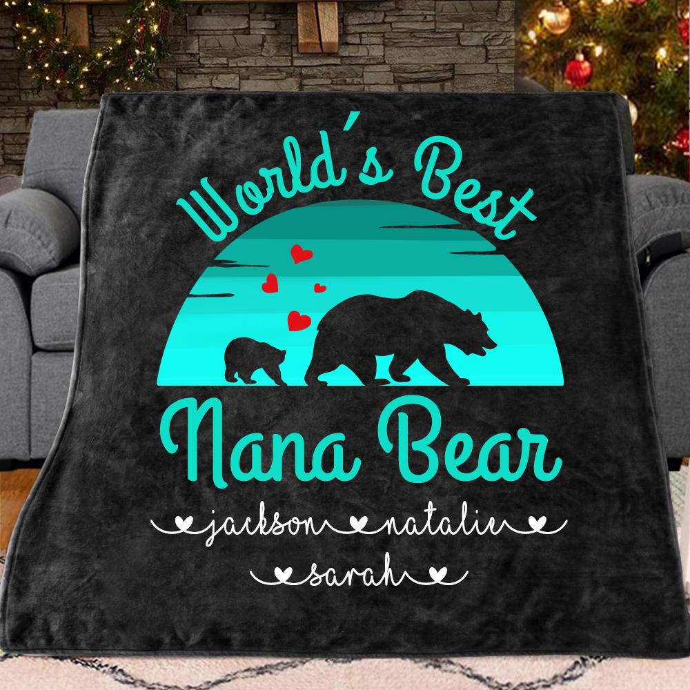 Custom Title Christmas Bear Blanket with Grandkids' Names