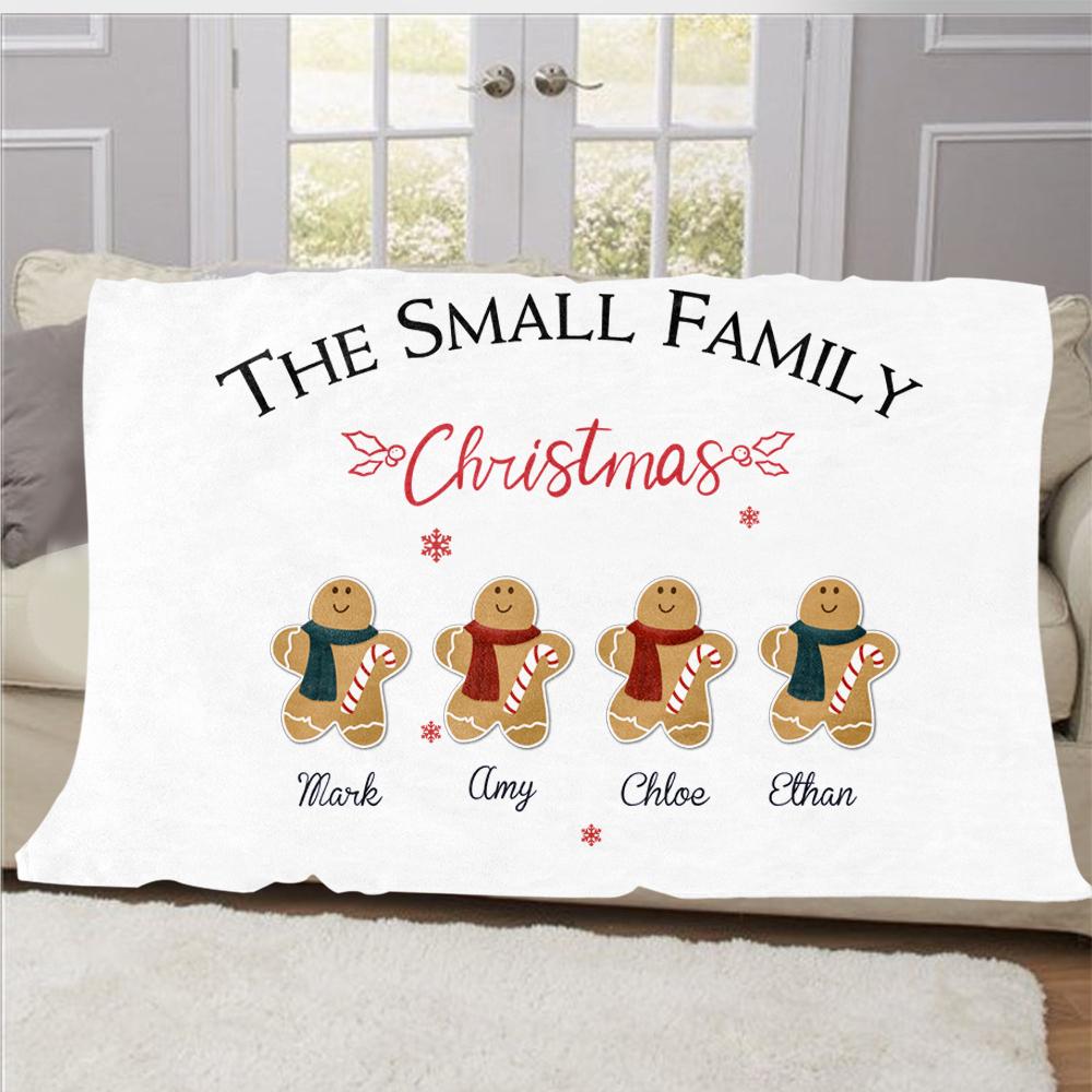 Personalized Gingerbread Christmas Family Member Fleece Blanket I