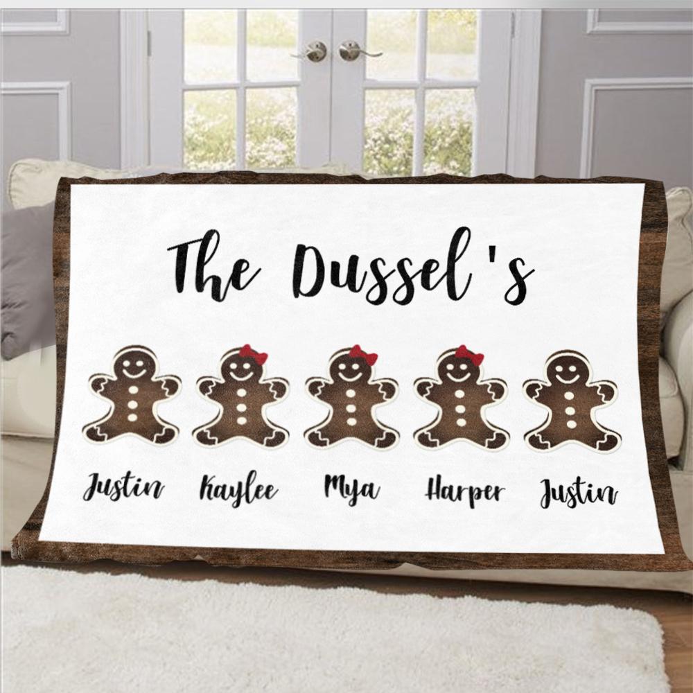 Personalized Gingerbread Christmas Family Member Fleece Blanket II