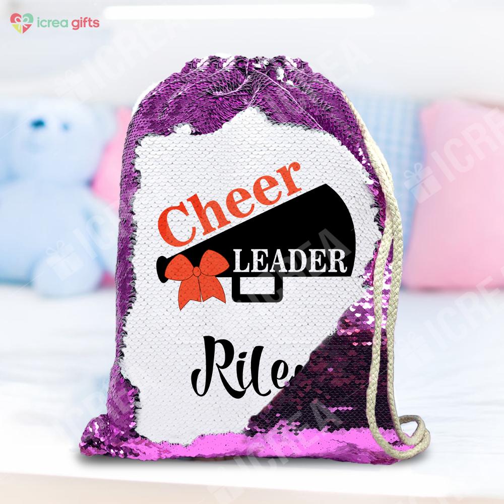 Personalized Cheer Leader Drawstring Sequin Backpack