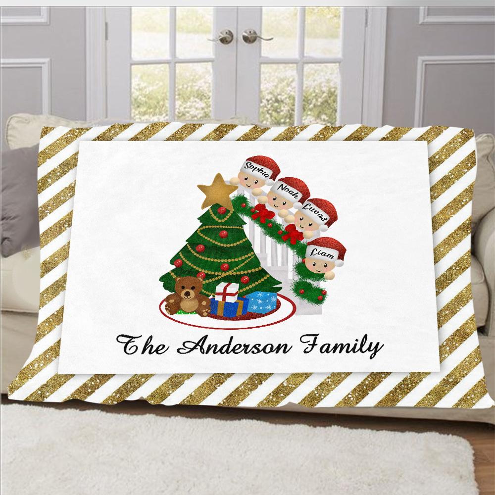 Personalized Christmas Tree and Hat Family Member's Name Fleece Blanket