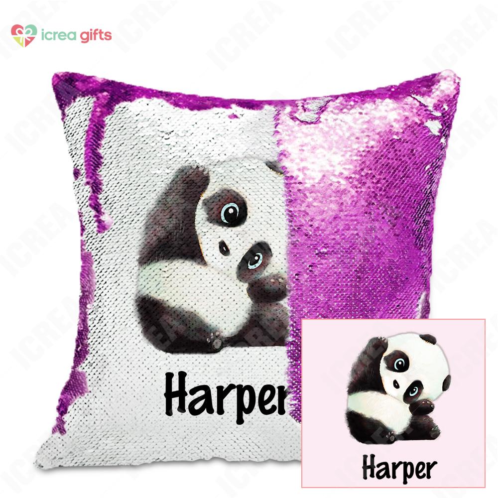 Personalized Giant Panda Sequin Pillow With Inner