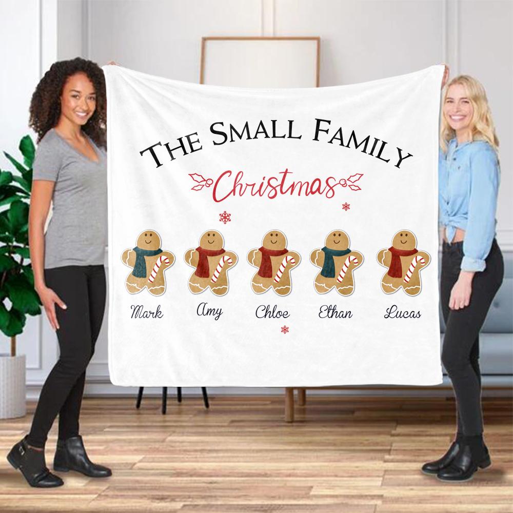 Personalized Gingerbread Christmas Family Member Fleece Blanket I