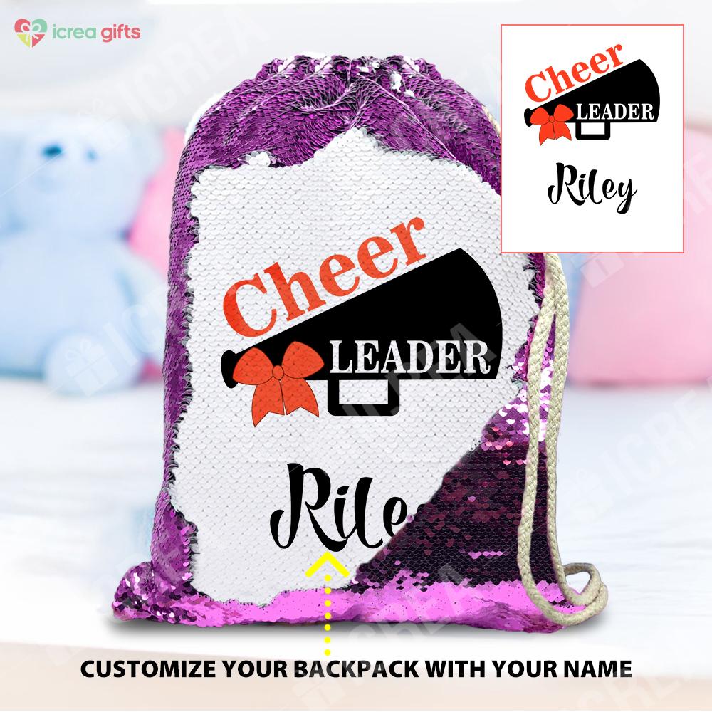 Personalized Cheer Leader Drawstring Sequin Backpack