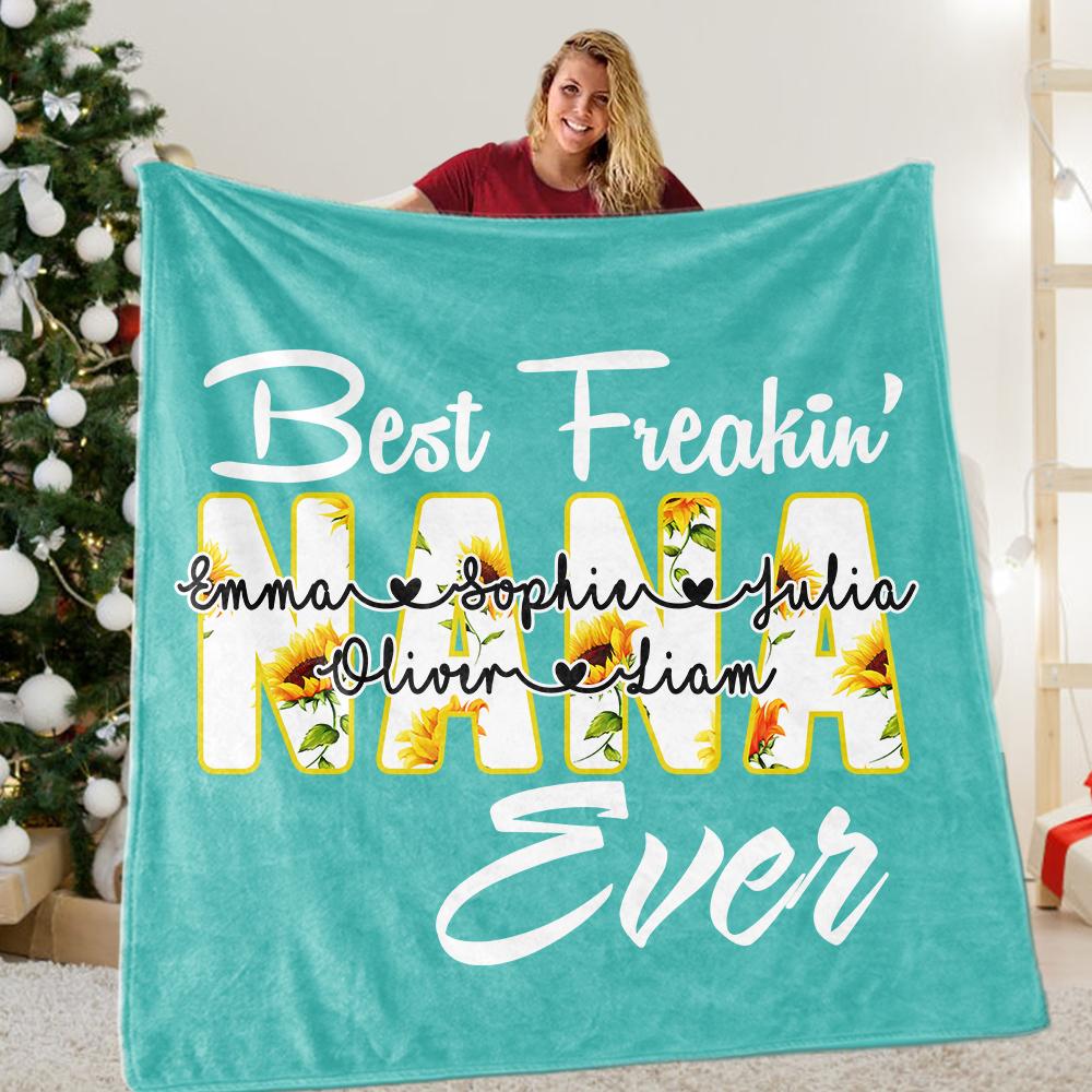 Custom Sunflower Grandparent Blanket with Grandkids' Names