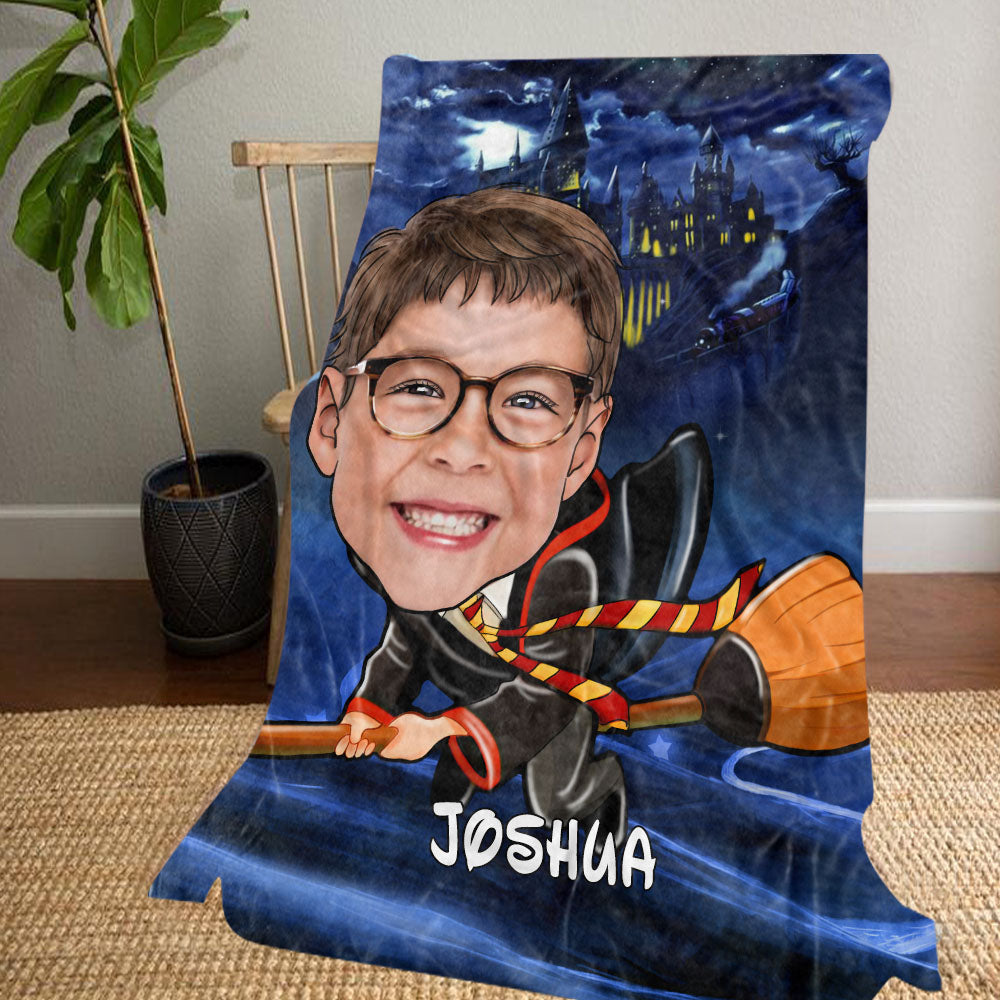 Personalized Hand-Drawing Kid's Photo Portrait Fleece Blanket IX