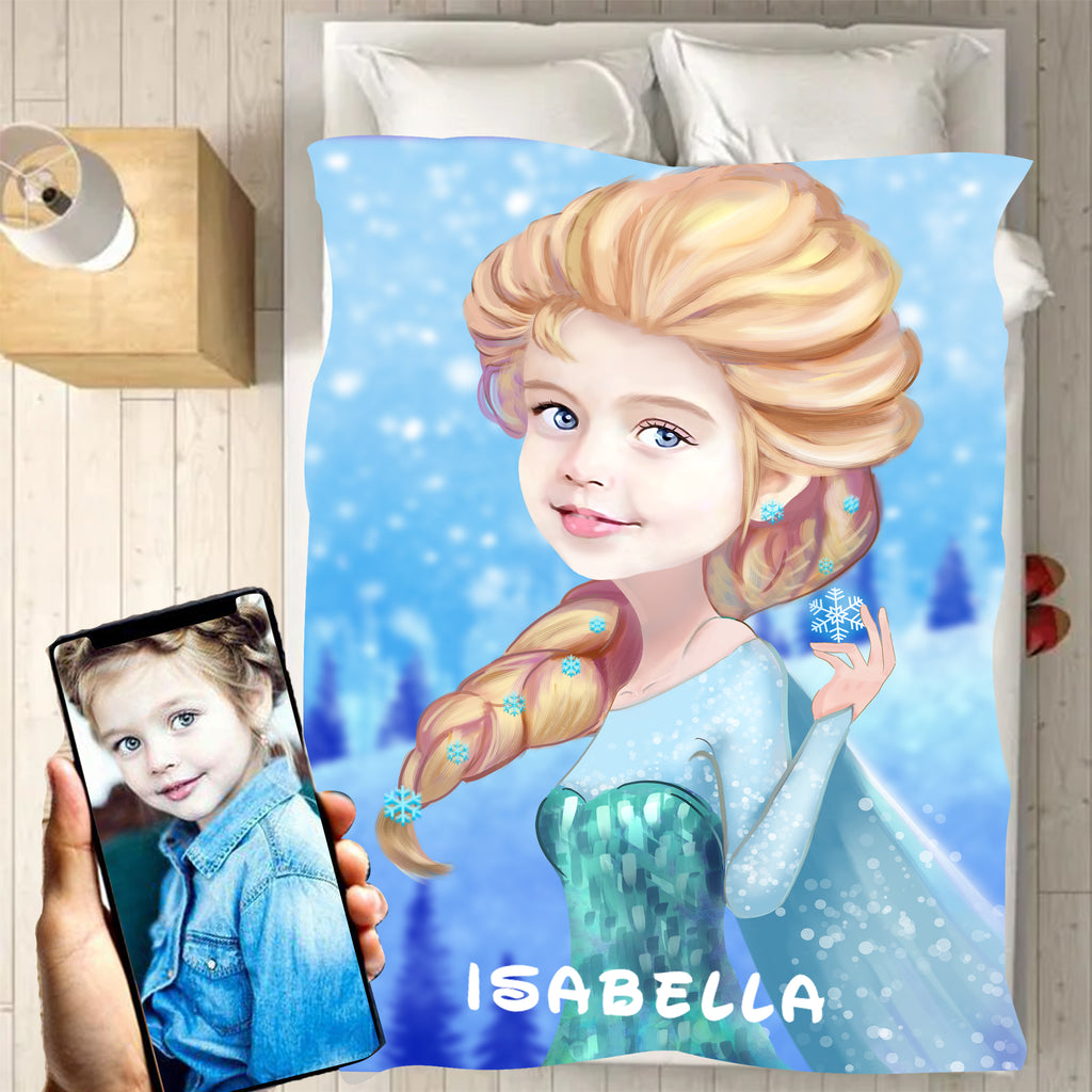 Personalized Hand-Drawing Kid's Photo Portrait Fleece Blanket I