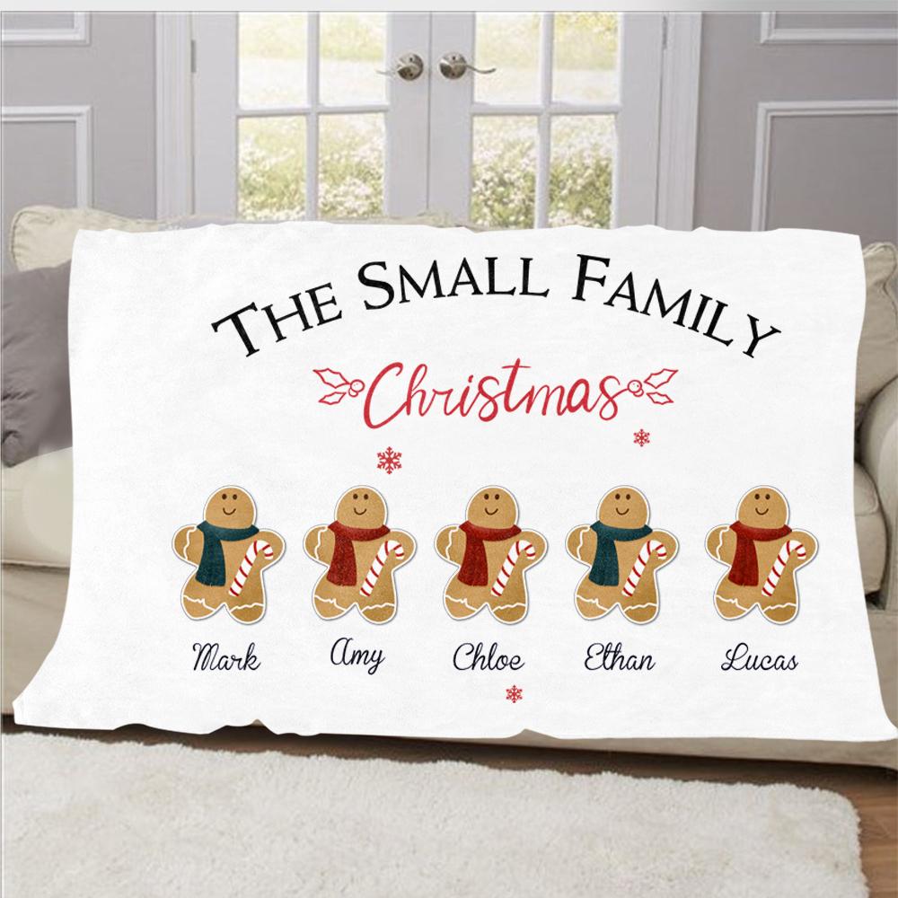 Personalized Gingerbread Christmas Family Member Fleece Blanket I